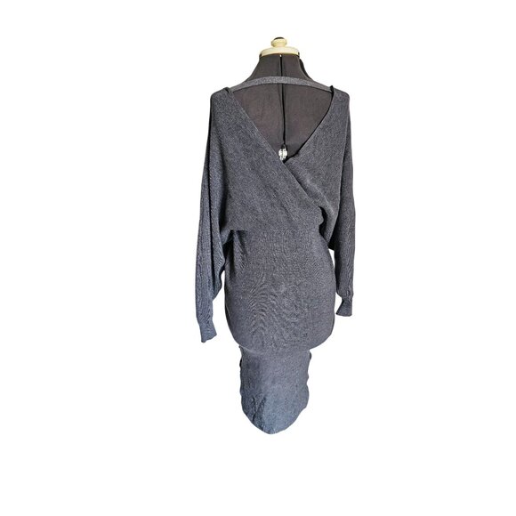 Petal&pup crossover knit dress Midi doleman sleeve medium gray - Picture 3 of 14